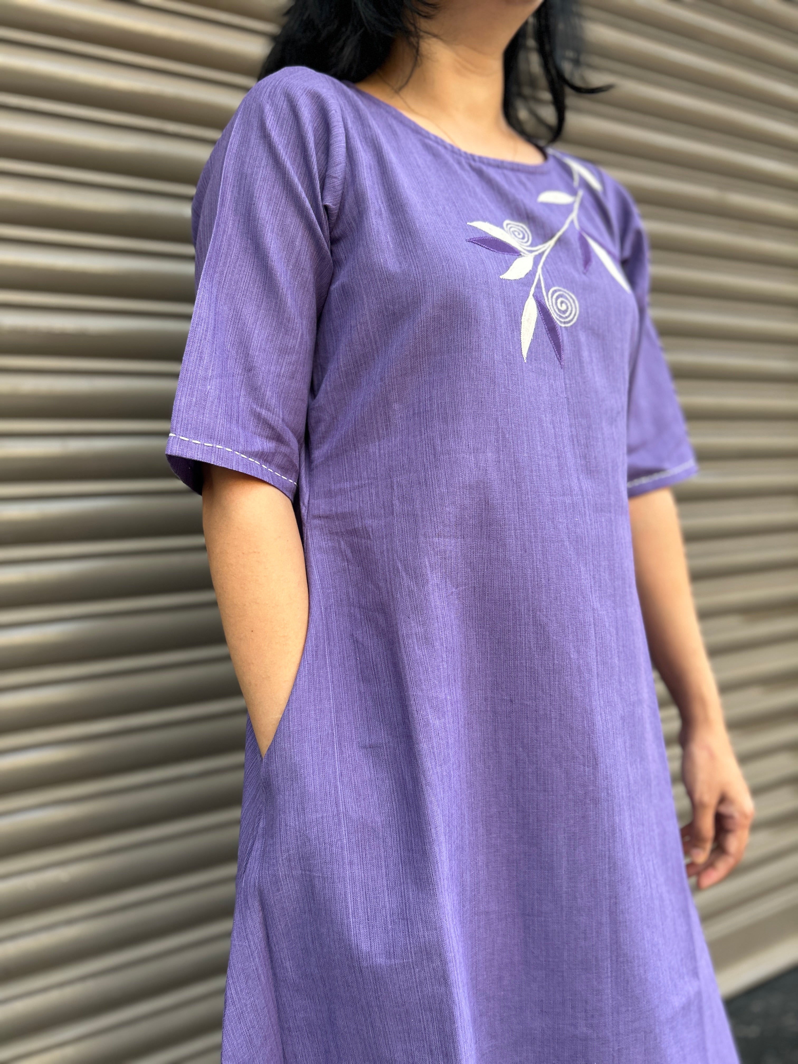 Woman's Plain Casual Dress - Purple