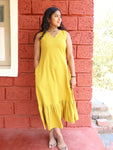 Woman's Plain Casual Dress - Mustard Yellow