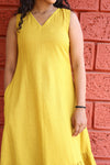Woman's Plain Casual Dress - Mustard Yellow