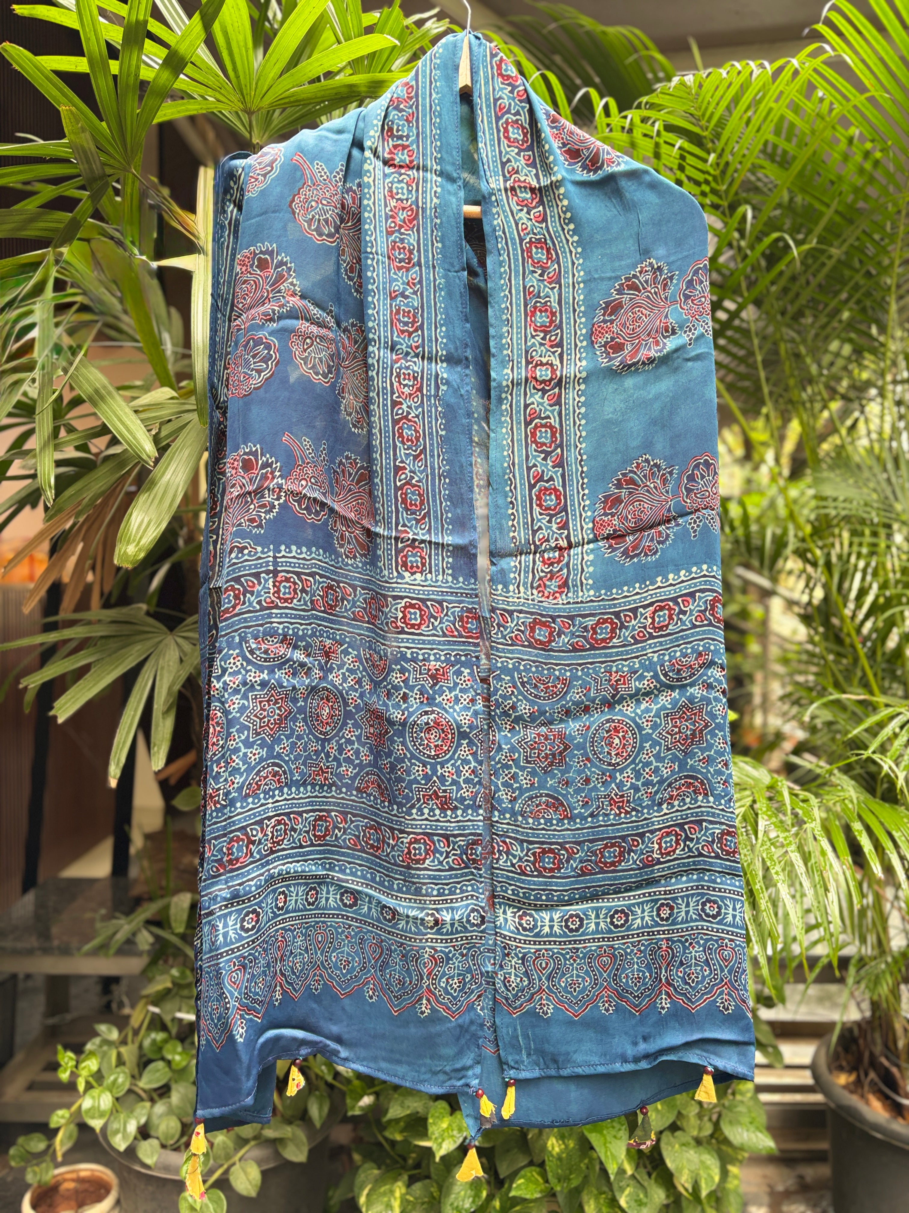 Modal Silk Ajrakh Stole - Blue