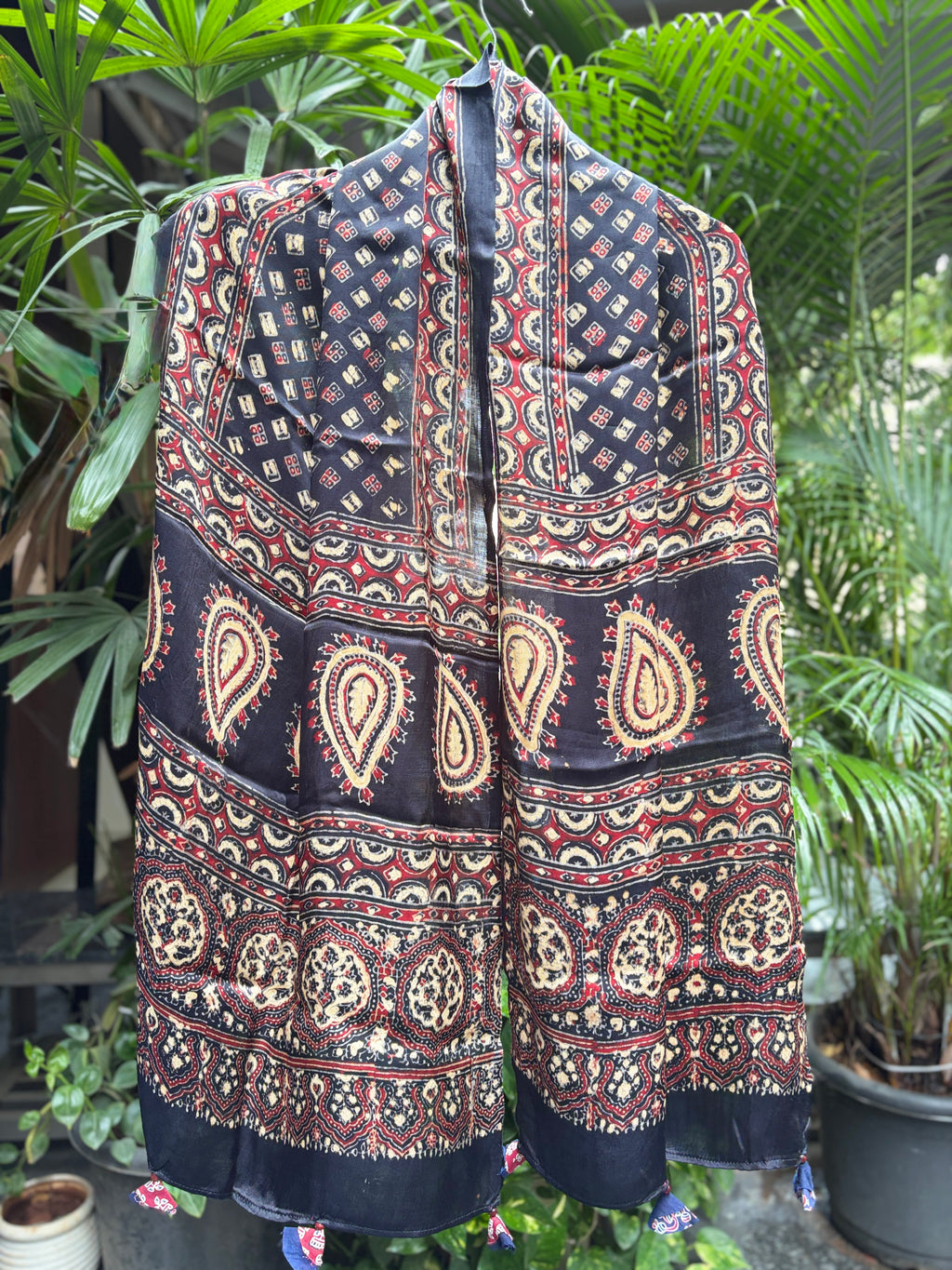 Modal Silk Ajrakh Stole - Black