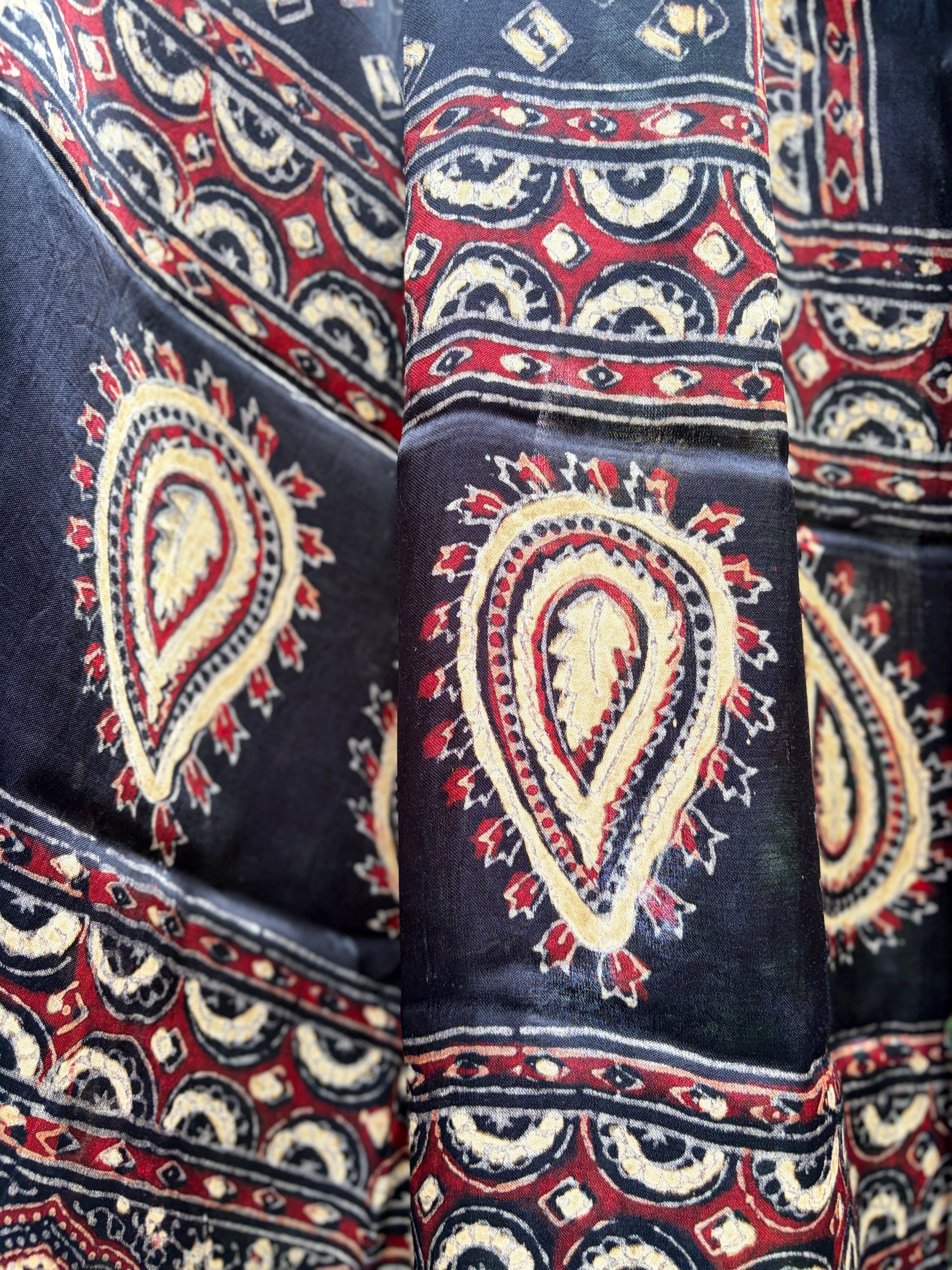 Modal Silk Ajrakh Stole - Black