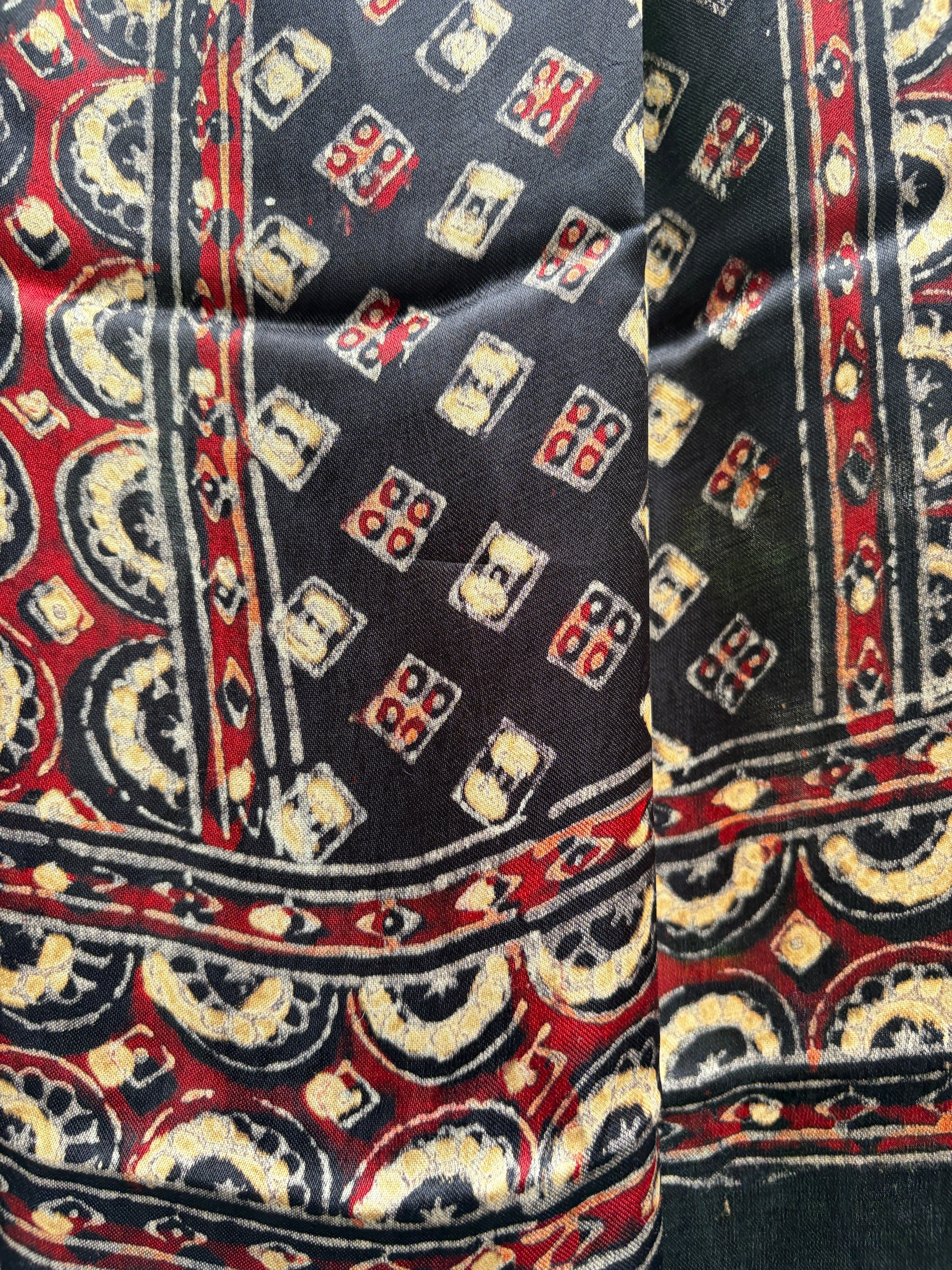 Modal Silk Ajrakh Stole - Black