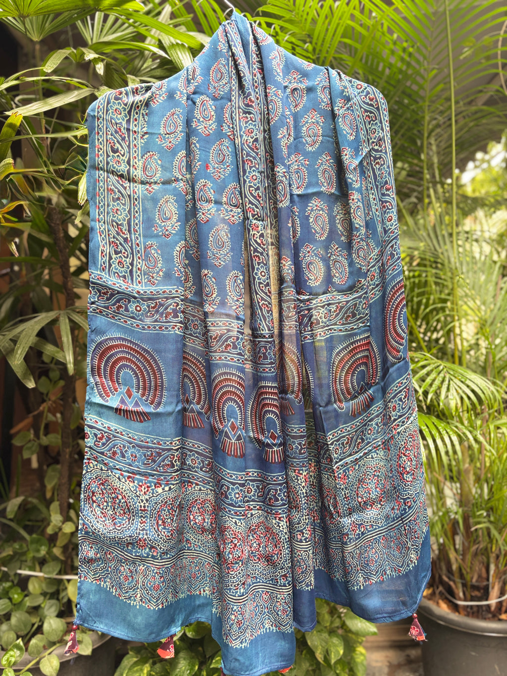 Modal Silk Ajrakh Stole - Blue