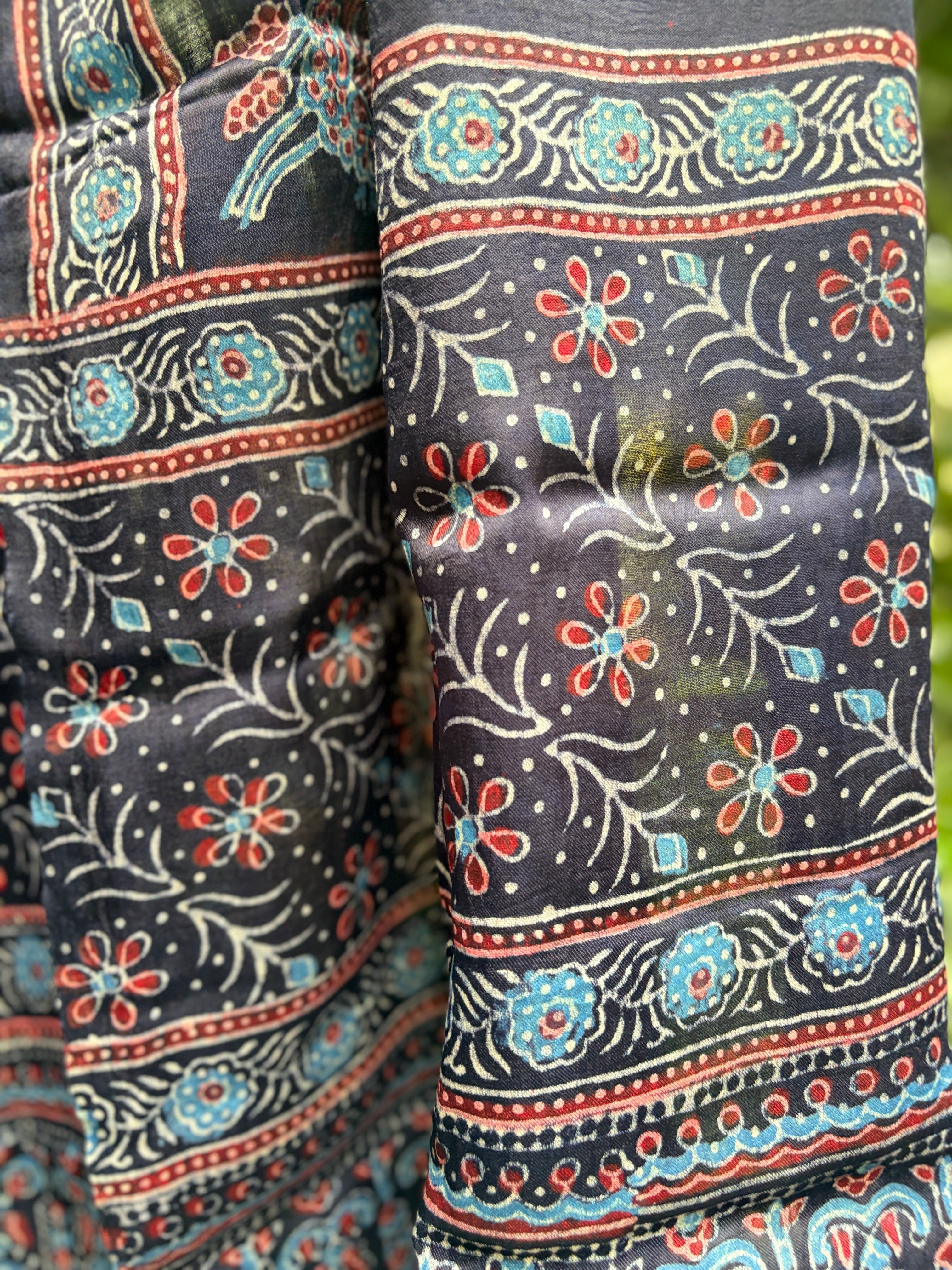 Modal Silk Ajrakh Stole - Navy Blue