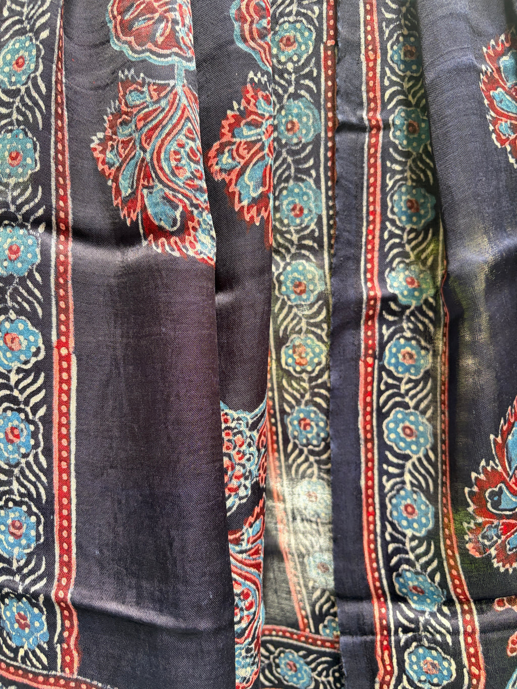 Modal Silk Ajrakh Stole - Navy Blue