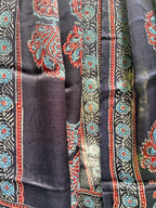 Modal Silk Ajrakh Stole - Navy Blue