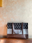 Leather Rectangle Tote - Black Ikat