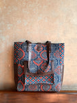 Leather Tote Bag - Blue Ajrakh