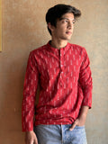 Men's Short Kurta - Red Ikat