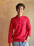 Men's Short Kurta - Red Ikat