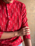 Men's Short Kurta - Red Ikat