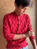 Men's Short Kurta - Red Ikat