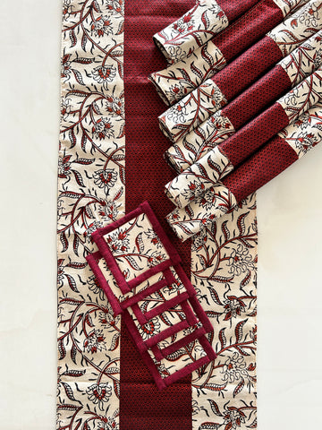 Table Mat & Table Runner Set - Maroon Khun + Offwhite