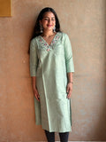 Woman's Festive Kurta - Pista Green