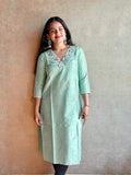 Woman's Festive Kurta - Pista Green