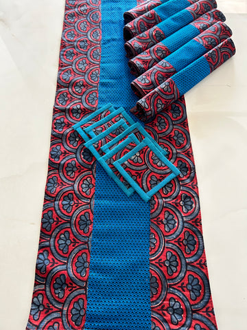 Table Mat & Table Runner Set - Blue Khun + Maroon