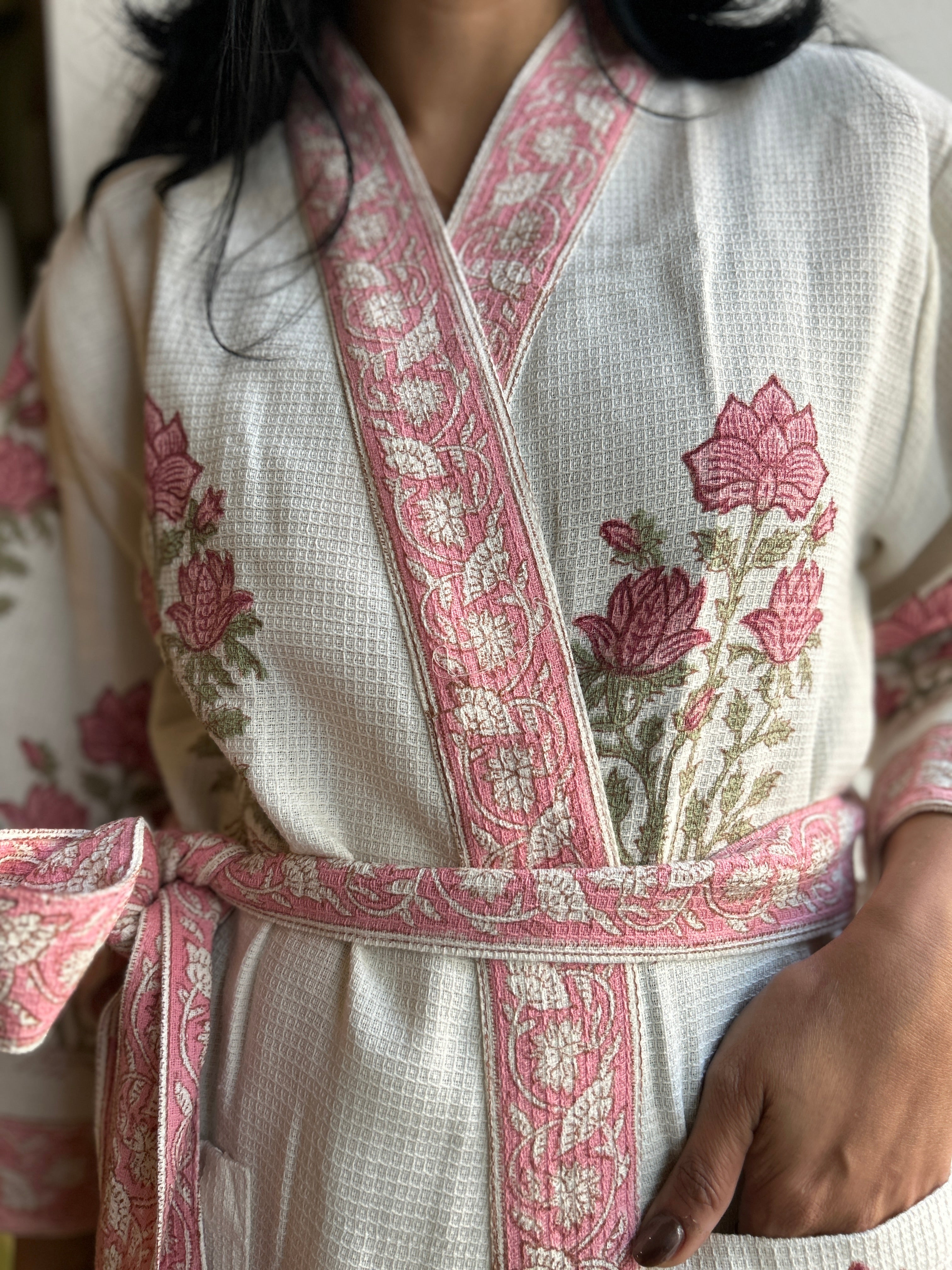 Waffle Bathrobe - Pink Flower