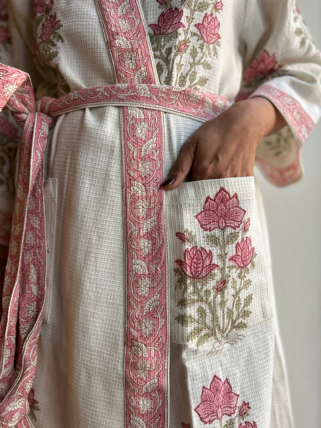 Waffle Bathrobe - Pink Flower