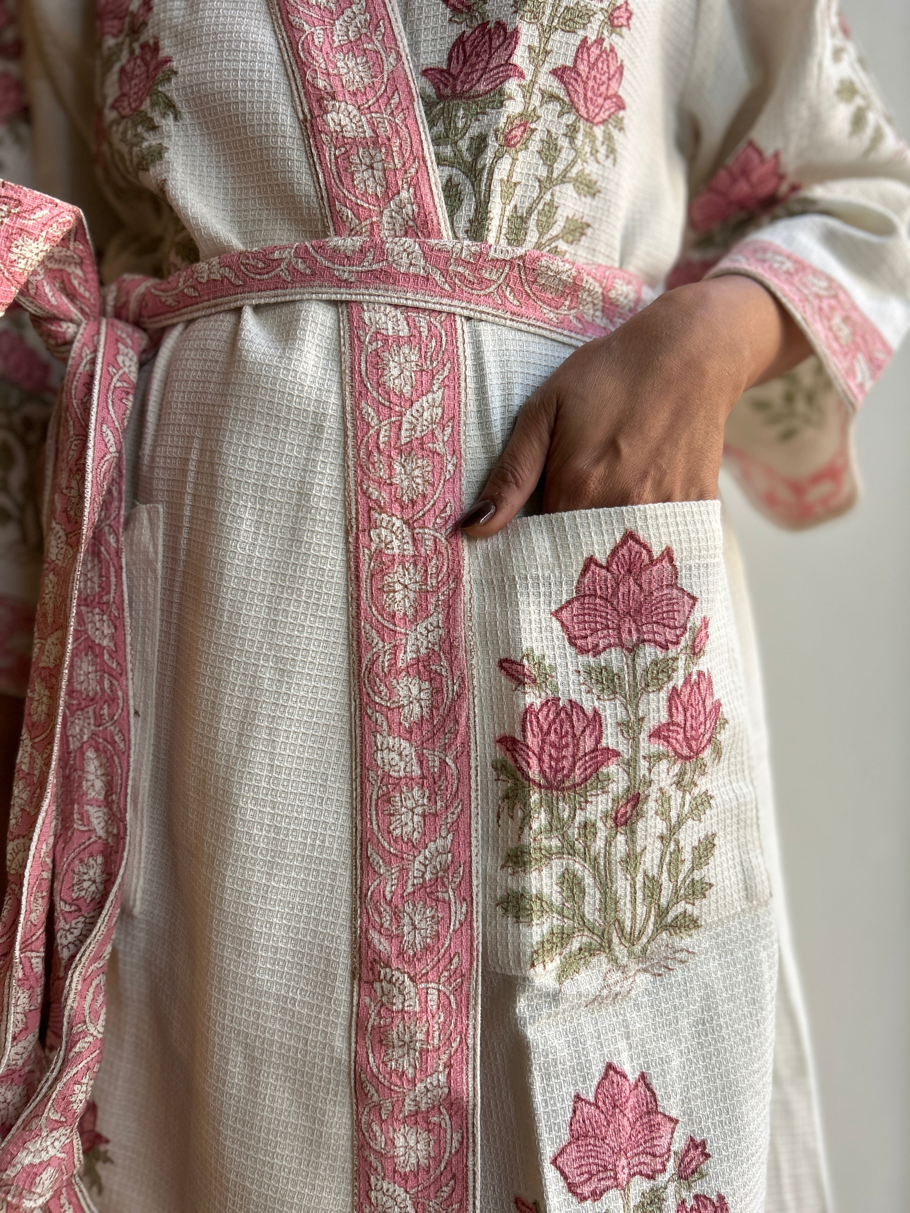 Waffle Bathrobe - Pink Flower