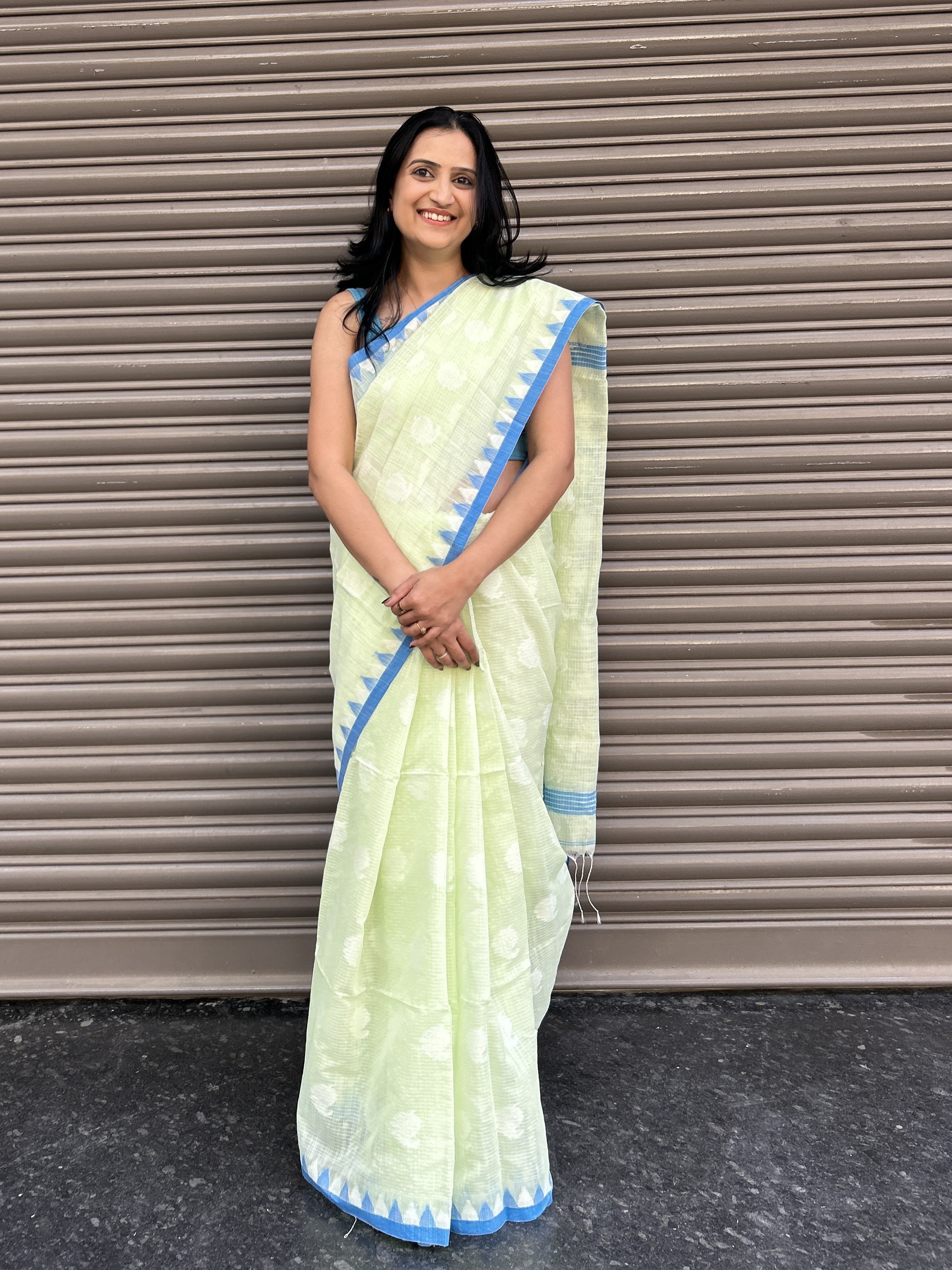 Cotton Saree - Light Lime Green