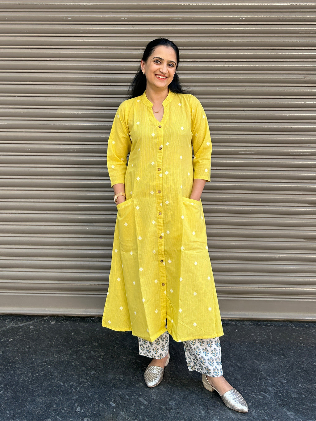 Woman's Semi Festive Cotton Kurti - Yellow