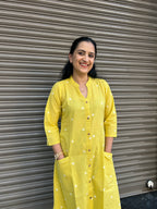 Woman's Semi Festive Cotton Kurti - Yellow