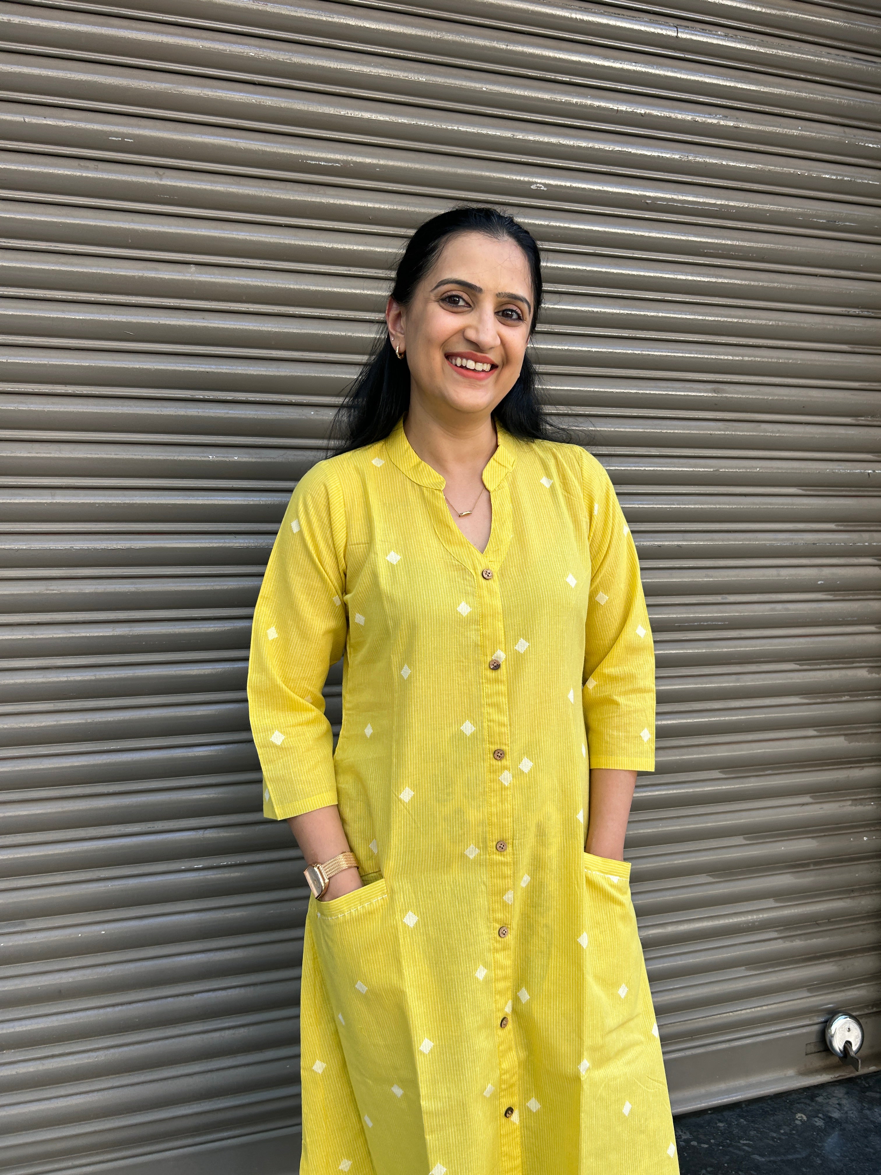 Woman's Semi Festive Cotton Kurti - Yellow