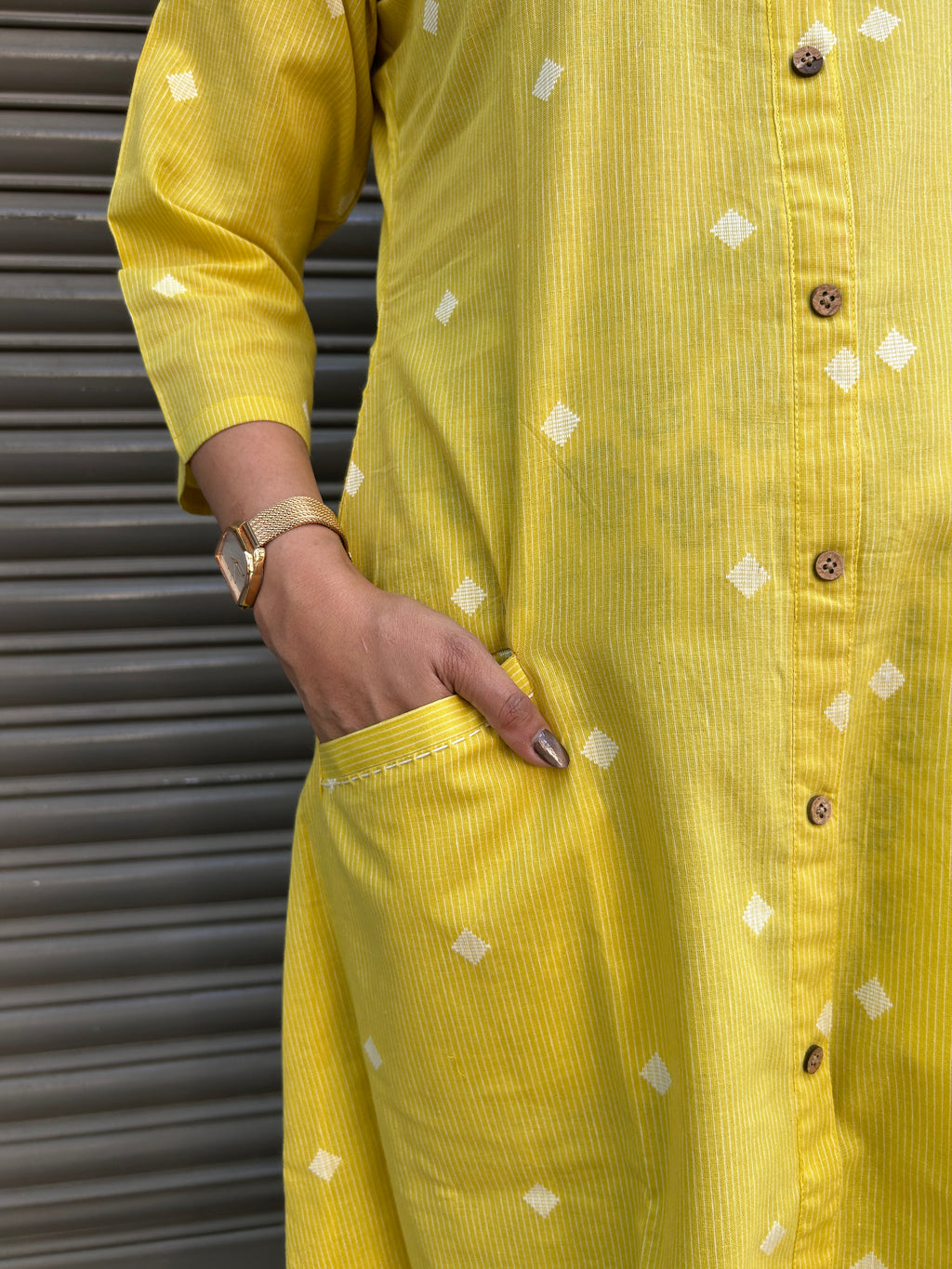Woman's Semi Festive Cotton Kurti - Yellow
