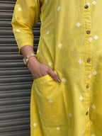 Woman's Semi Festive Cotton Kurti - Yellow
