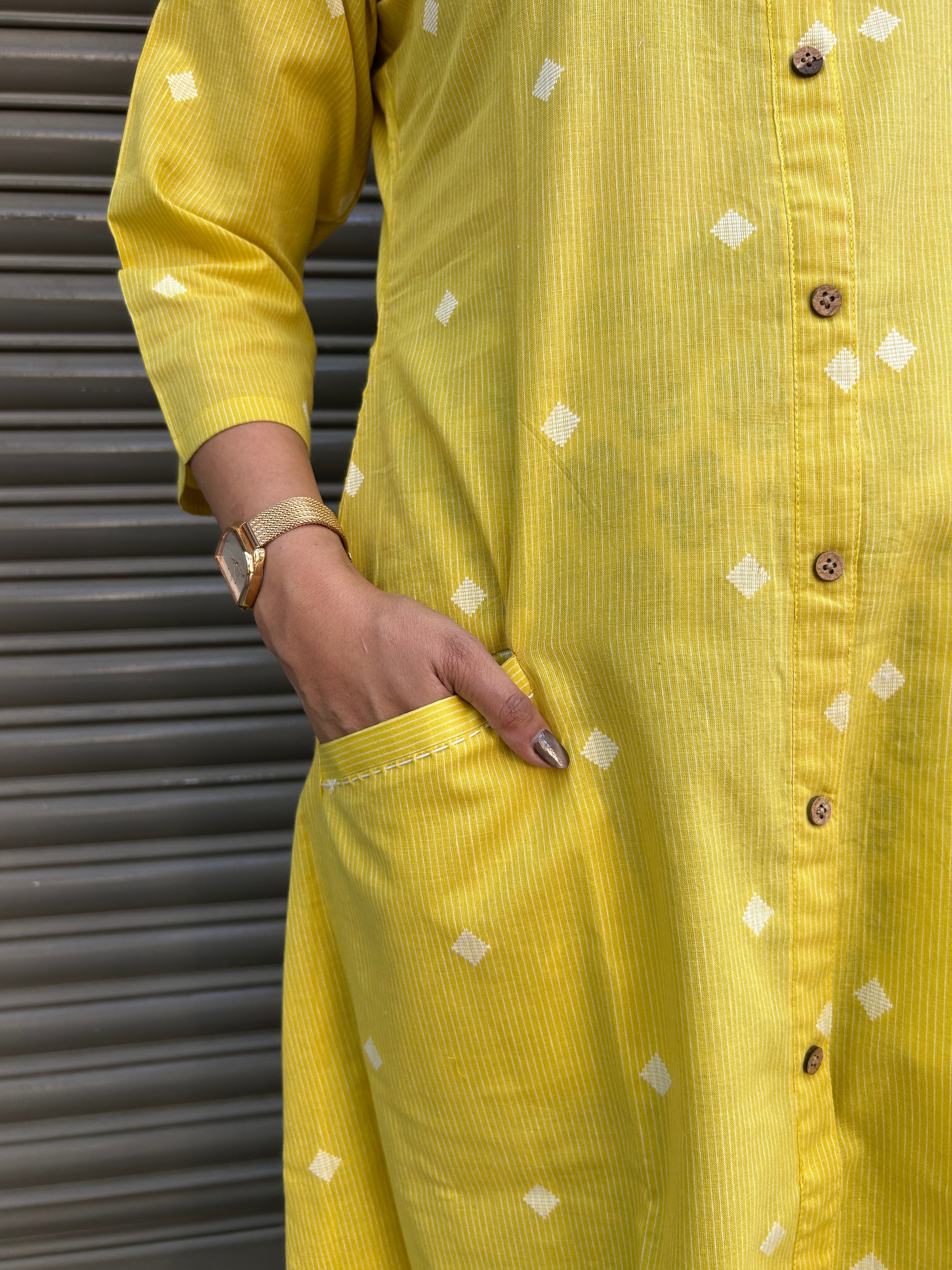 Woman's Semi Festive Cotton Kurti - Yellow