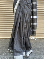 Cotton Silk Saree with Silver Border - Black