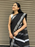 Cotton Silk Saree with Silver Border - Black