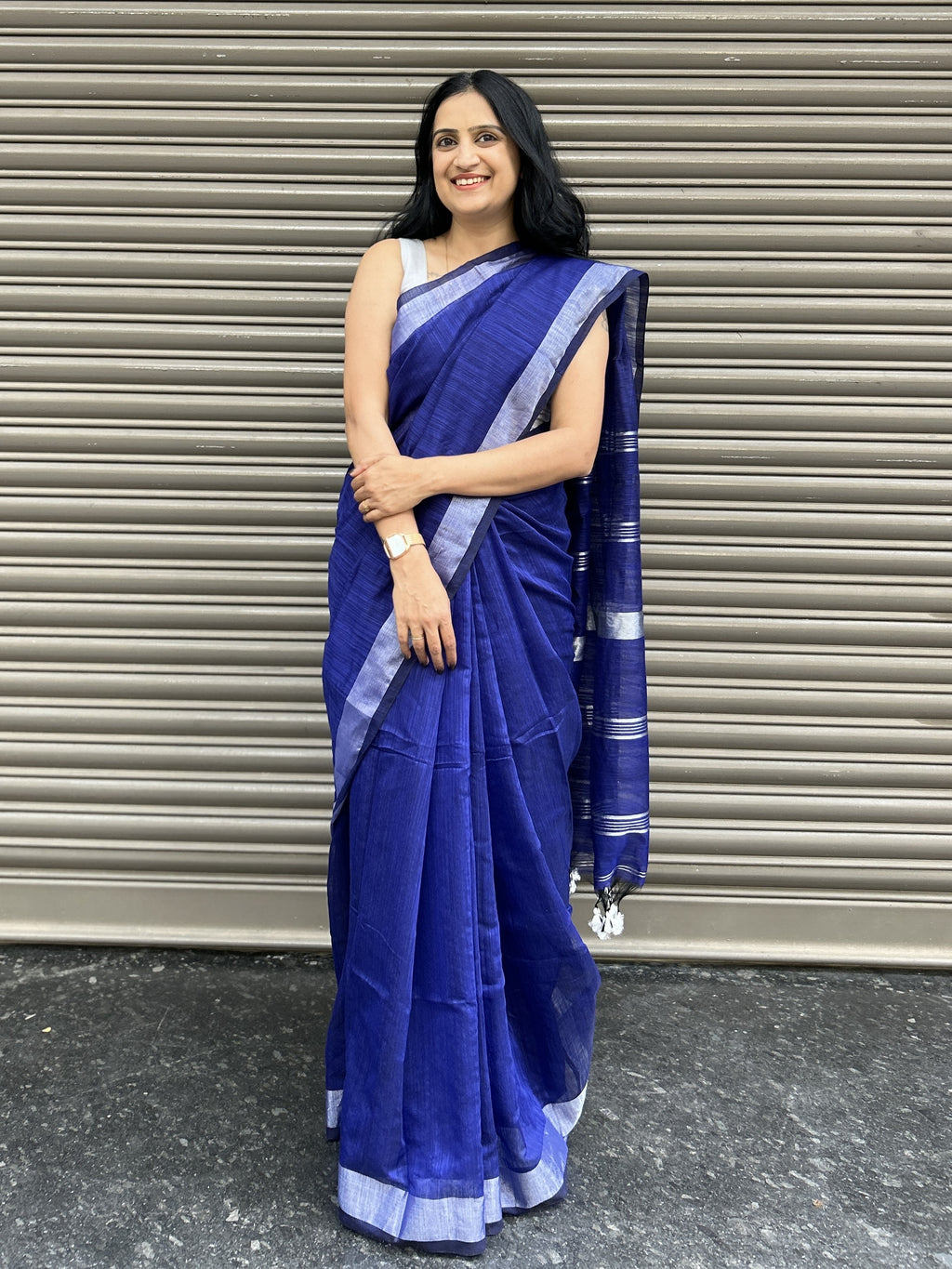 Cotton Silk Saree with Silver Border - Blue