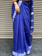 Cotton Silk Saree with Silver Border - Blue