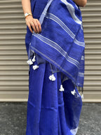 Cotton Silk Saree with Silver Border - Blue