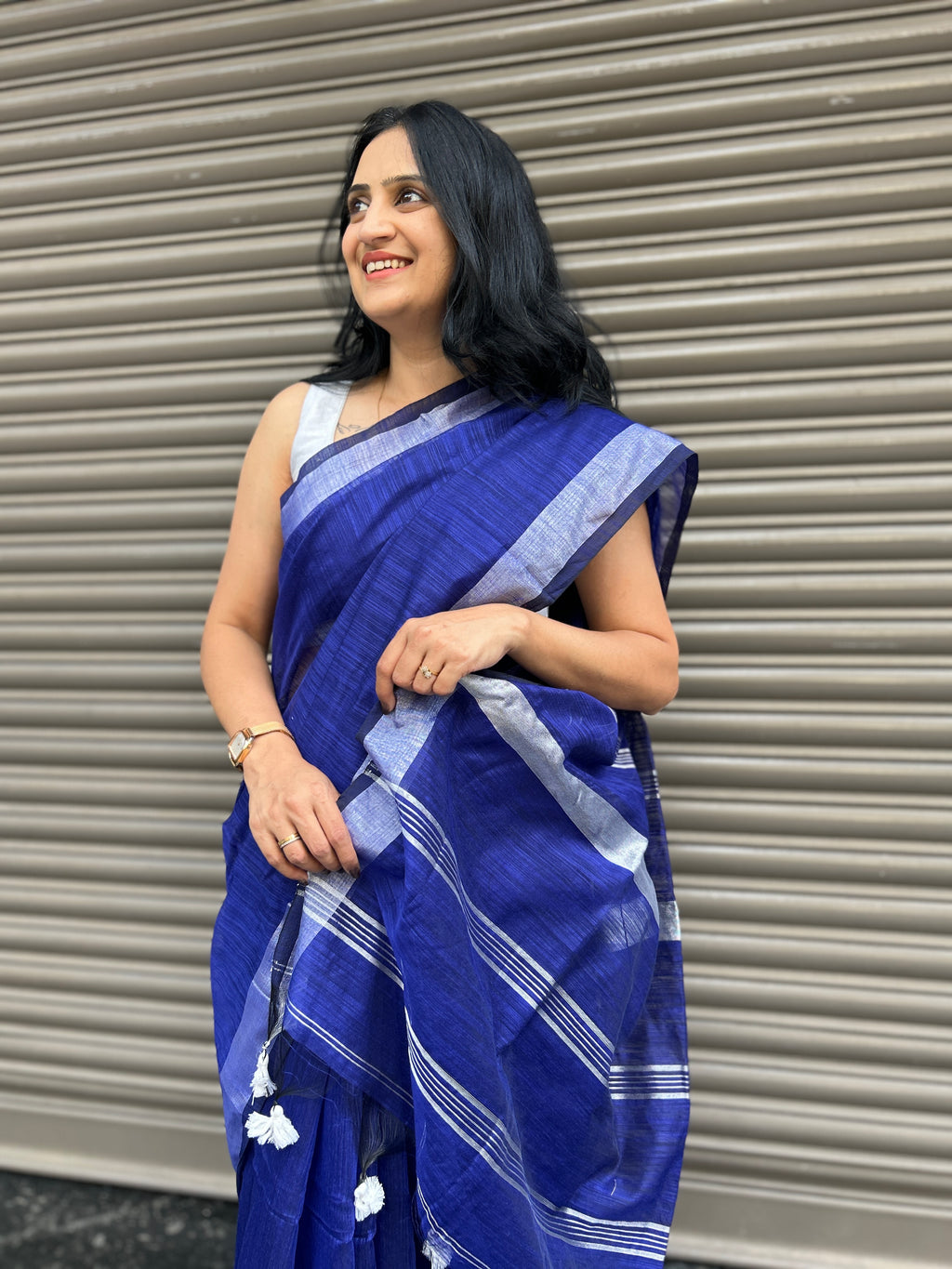 Cotton Silk Saree with Silver Border - Blue