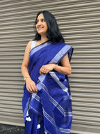 Cotton Silk Saree with Silver Border - Blue