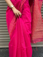 Pink Cotton Silk Saree with Sequin Work - Pink