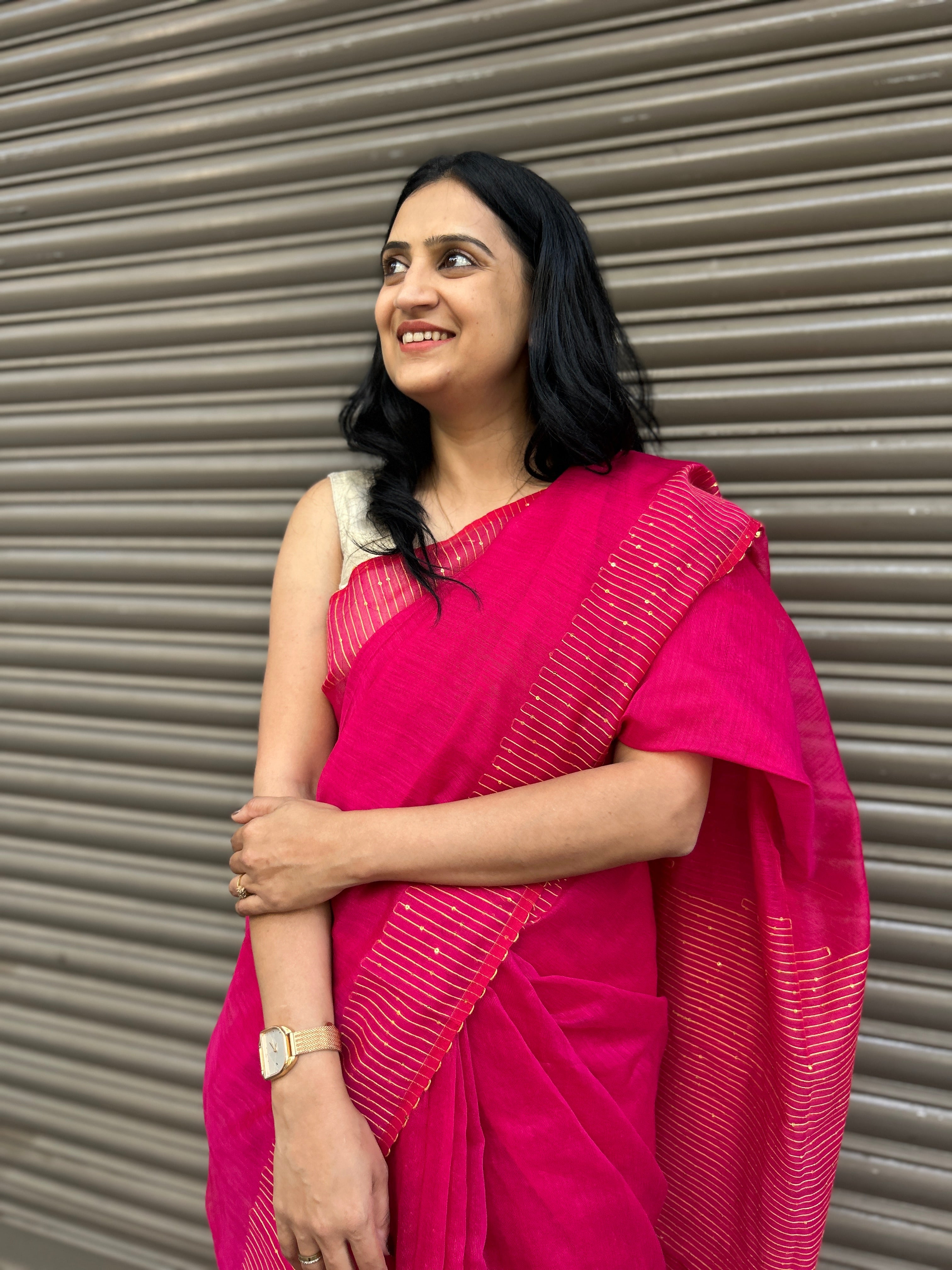 Pink Cotton Silk Saree with Sequin Work - Pink