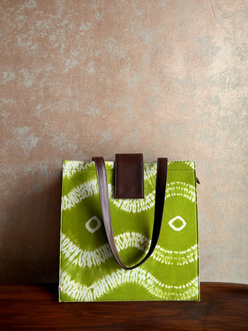 SHIBORI - Leather Square Tote - Green