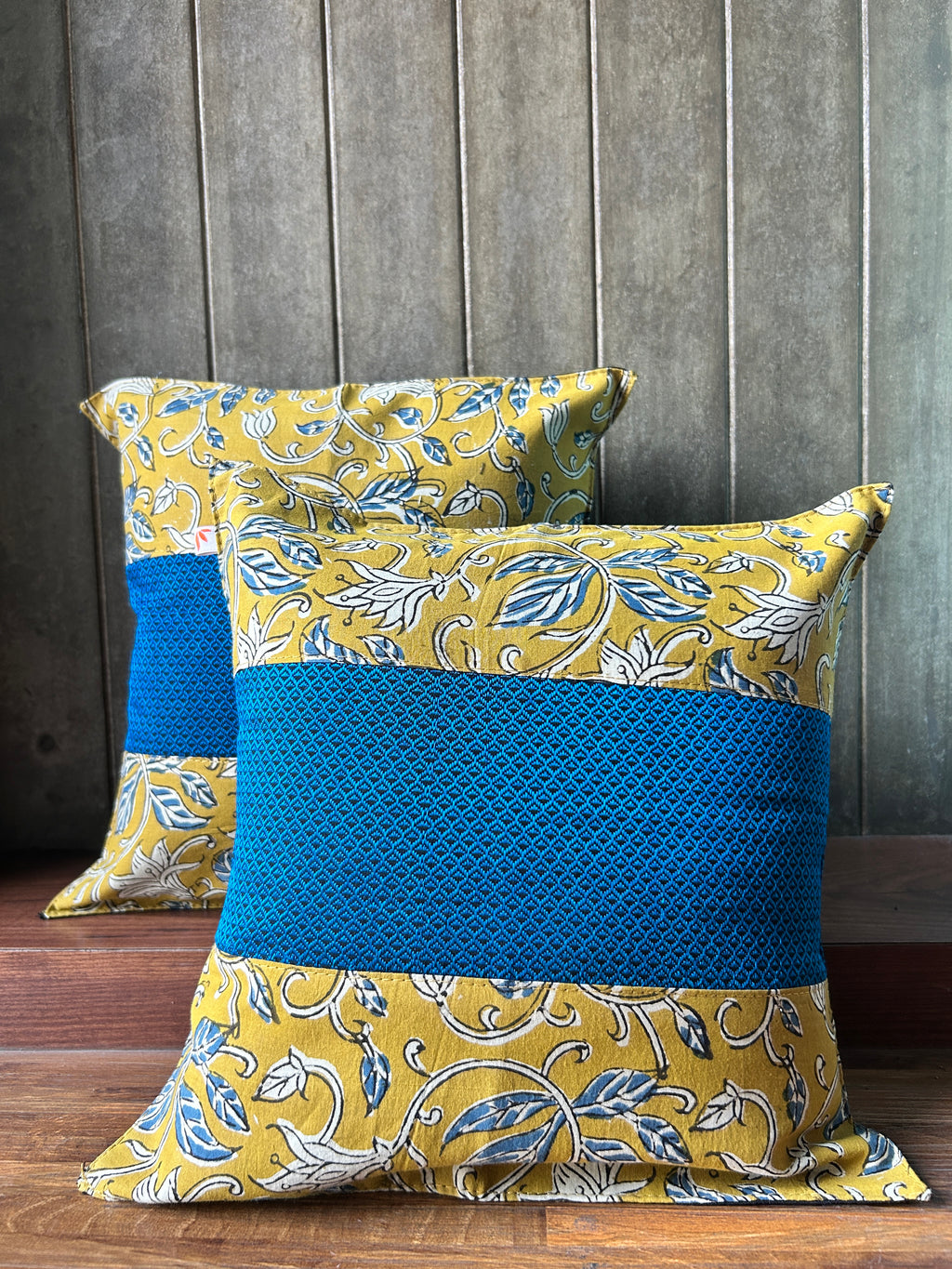 Fusion Cushion Cover - Mustard + Blue Khun