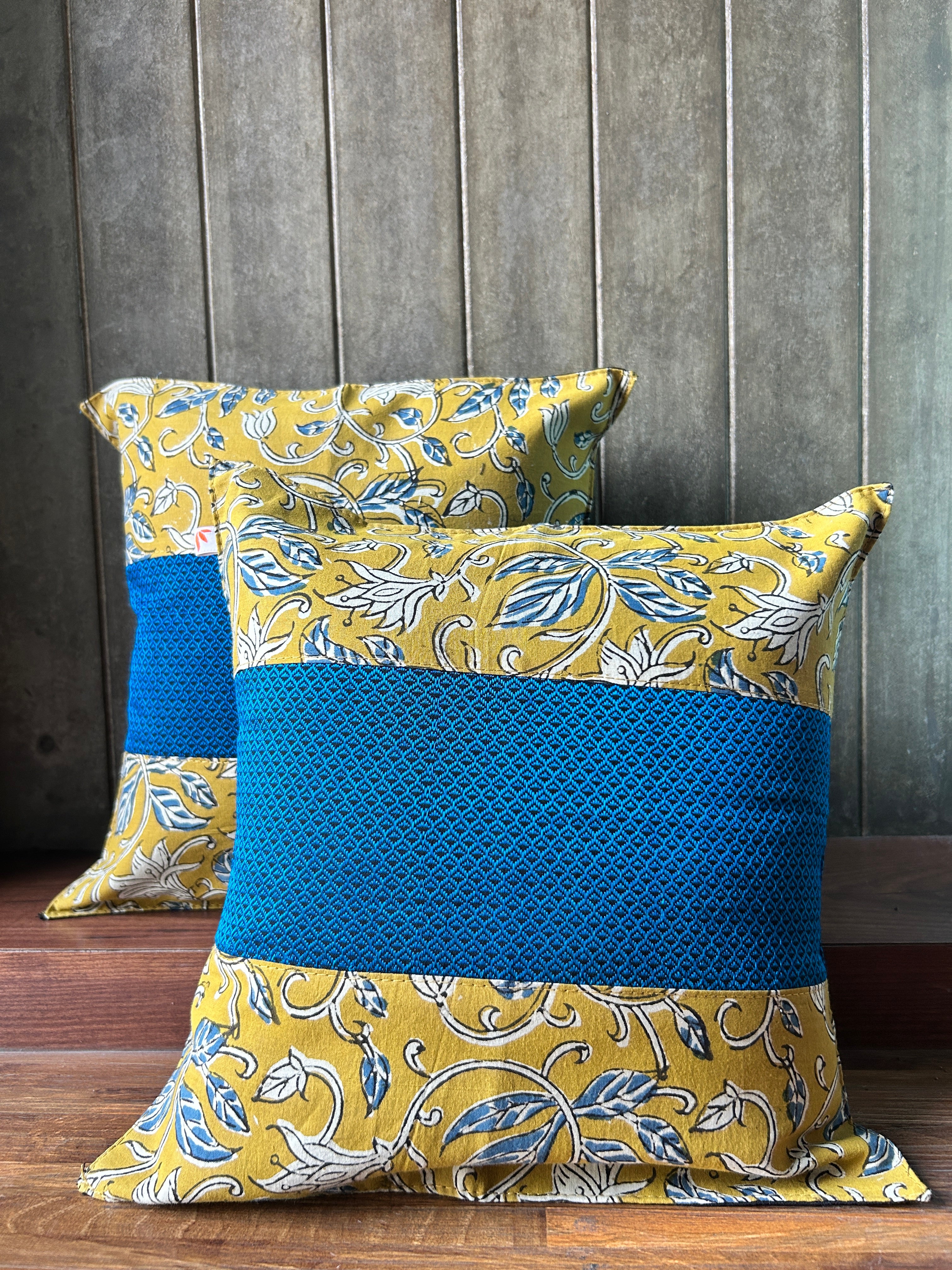 Fusion Cushion Cover - Mustard + Blue Khun