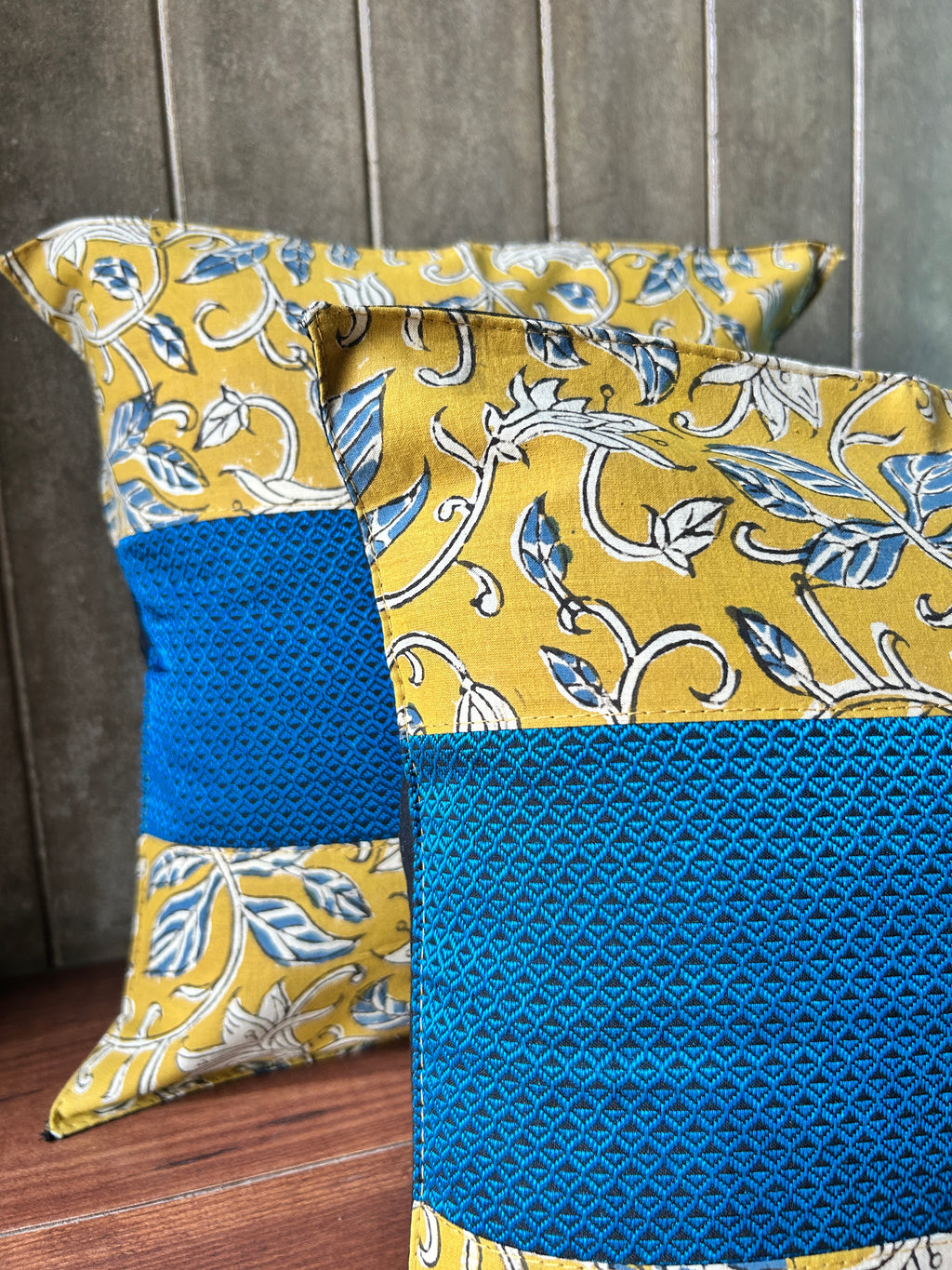 Fusion Cushion Cover - Mustard + Blue Khun