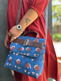 Leather Square Sling Bag - Blue