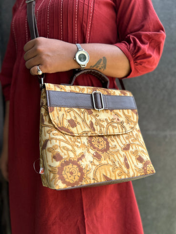 Leather Square Sling Bag - Mustard Yellow