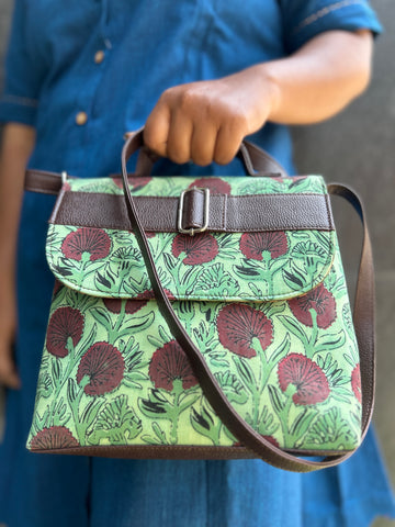 Leather Square Sling Bag - Pista Green