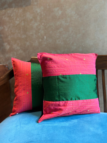 Cushion Cover - Green + Pink