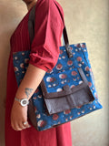 Leather Tote Bag - Blue