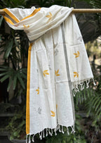RUI - Organic Cotton Stole - Leaf Print - Mustard Yellow
